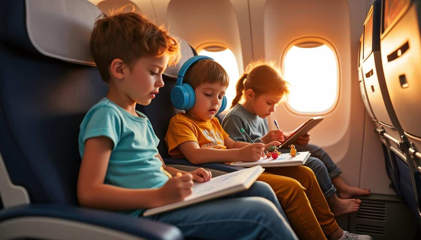 Illustration: Sélection d’activités et de jeux pour occuper les enfants en avion